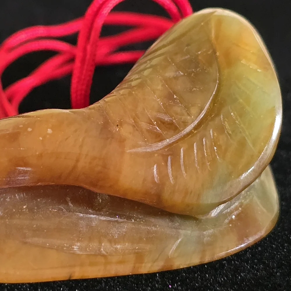 Chinese Carved Jade Stone Coyfish Pendant Necklace